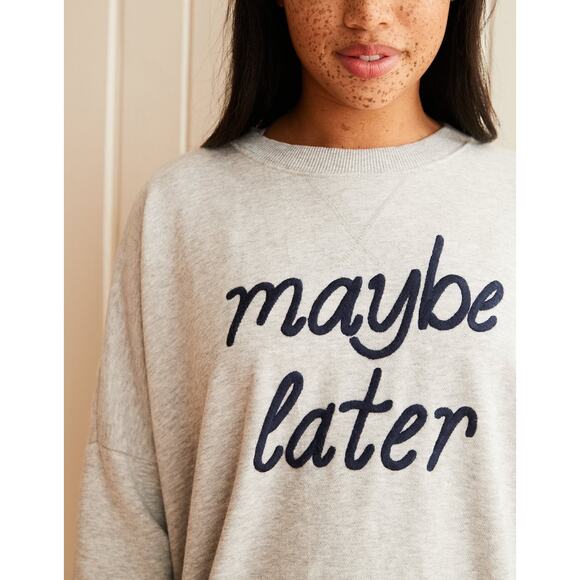 Aerie Gray Navy Maybe Later Cotton Blend Pullover Crewneck Sweatshirt Womens XS - Picture 1 of 7